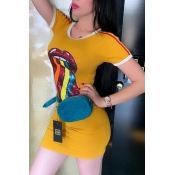 Lovely Casual O Neck Sequins Decoration Yellow Min