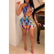 Lovely Sexy Halter Neck Printed Hollow-out Baby Bl