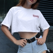 Lovely Leisure O Neck Letter Printed White T-shirt