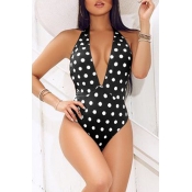 Lovely Dot Printed Black One-piece Swimwear