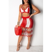 Lovely Sexy Halter V Neck Hollow-out Red Two-piece