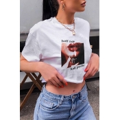 Lovely Leisure O Neck Printed White T-shirt