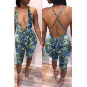 Lovely Sexy Backless Blue One-piece Romper