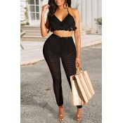 Lovely Halter Neck Hollow-out BlackTwo-piece Swimw