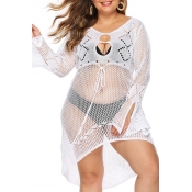 Lovely Plus Size Sexy O Neck Hollow-out White Cove