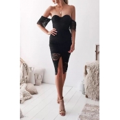 Lovely Sexy Off The Shoulder Lace Trim Patchwork B