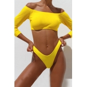 Lovely Off The Shoulder Yellow Two-piece Swimwear