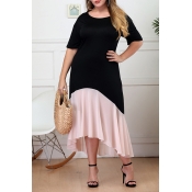 Lovely Casual O Neck Patchwork Asymmetrical Black 