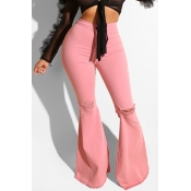 Lovely Casual High Waist Light Pink Jeans