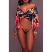 Lovely Off The Shoulder Ruffle Patchwork Multicolo