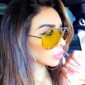 Lovely Stylish Hollow-out Yellow Metal Sunglasses
