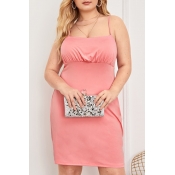 Lovely Casual Spaghetti Straps Pink Knee Length Pl