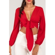 Lovely Casual V Neck Red Blouse