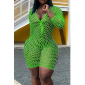 Lovely Sexy Hollow-out Green One-pice Romper