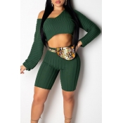 Lovely Casual Cold Shoulder Blackish Green Two-pie