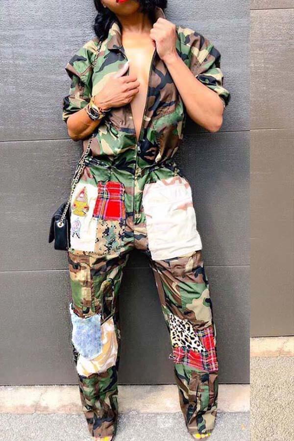 patchwork camouflage jumpsuit
