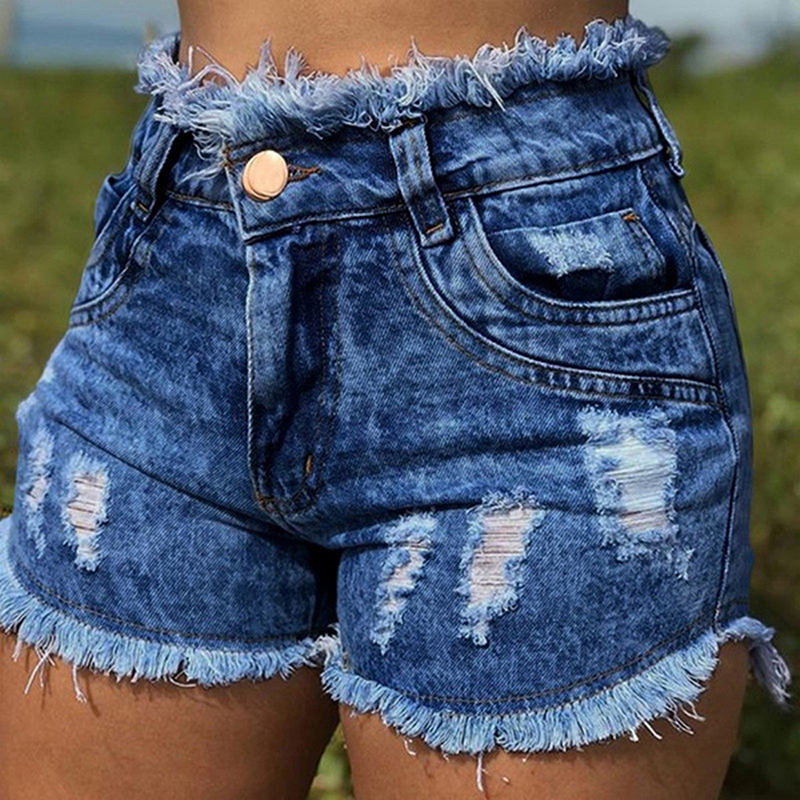 Lovely Casual High Waist Tassel Design Dark Blue Jeans