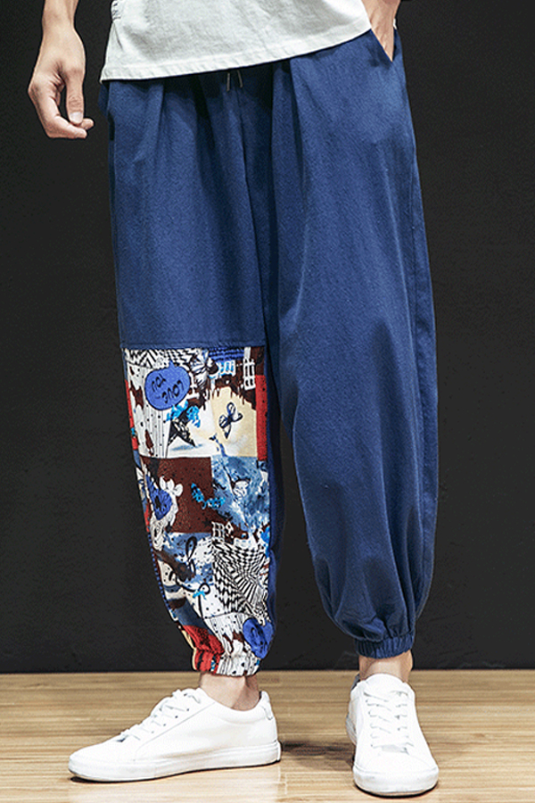 

Lovely Casual Printed Patchwork Navy Loose Pants, Navy blue