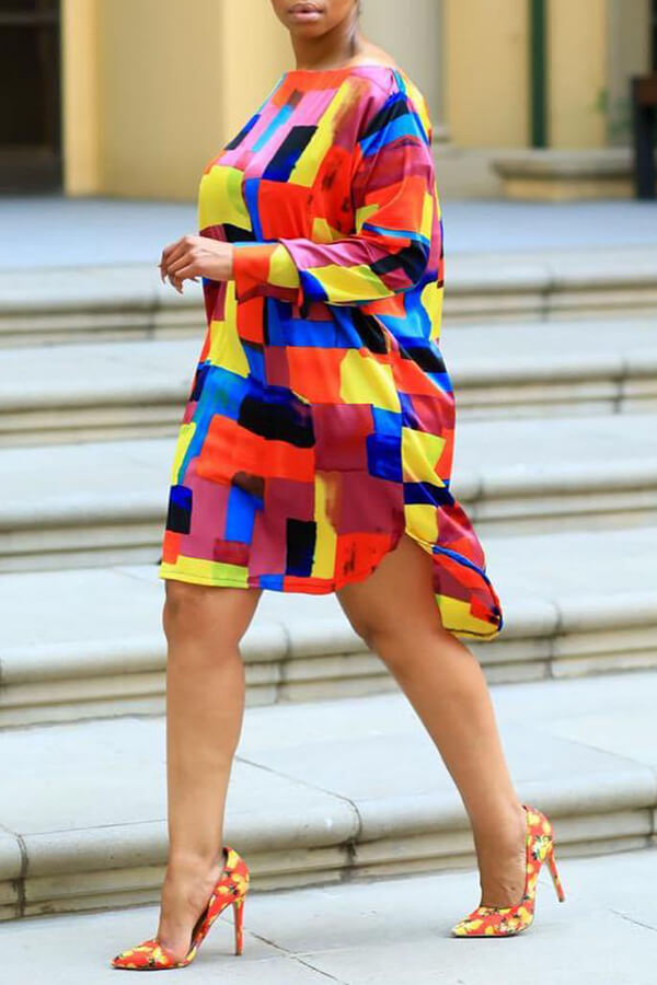 

Lovely Casual Color Block Patchwork Multicolor Knee Length Dress, Multi