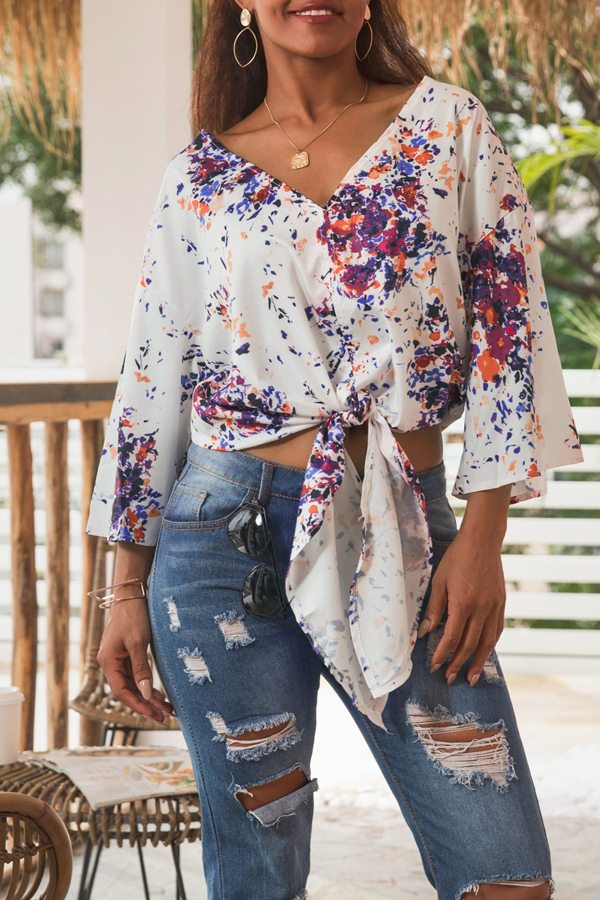 Lovely Bohemian Printed Knot Design Multicolor Shirts