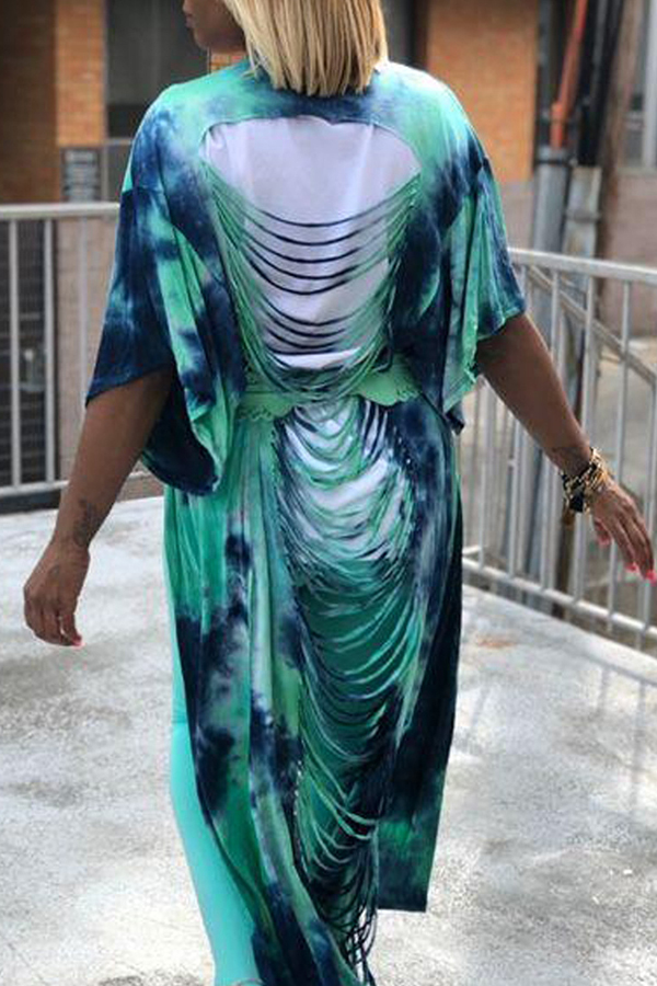 

Lovely Casual Tie-dye Green Coat