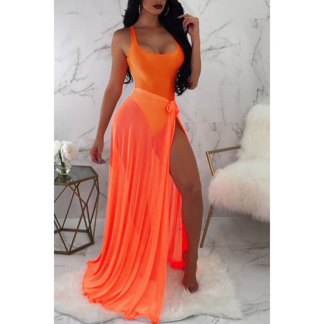 LW Sexy See-through Orange Two-piece Swimwear