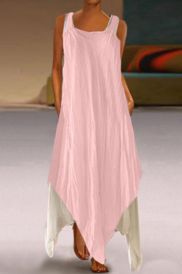 

Lovely Casual Square Collar Asymmetrical Pink Ankle Length Dress