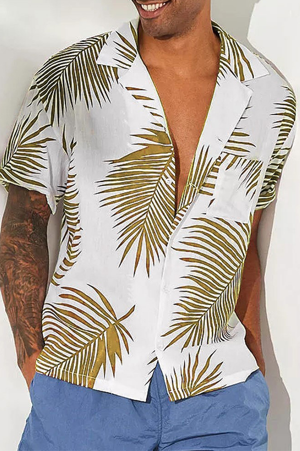 

Lovely Casual Turndown Collar Printed Yellow Shirt