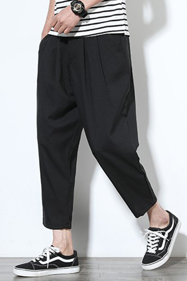 

Lovely Casual Mid Waist Black Loose Pants