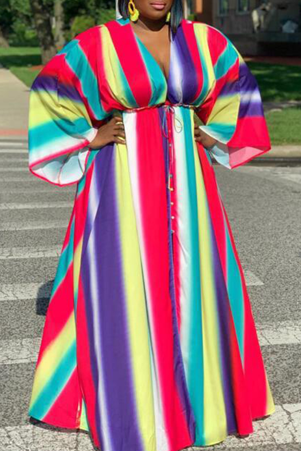 

Lovely Casual Striped Multicolor Maxi Plus Size Dress, Multicolor mstn