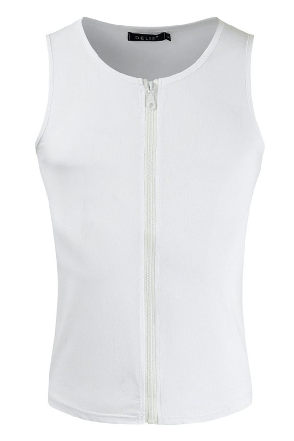

Lovely Casual Zipper Design White Vest