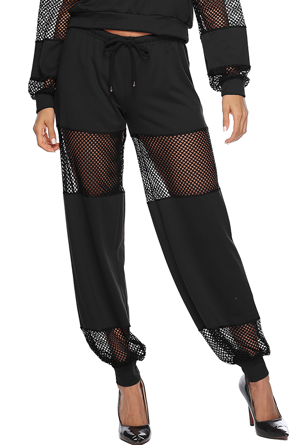 

Lovely Casual Mesh Patchwork Black Pants