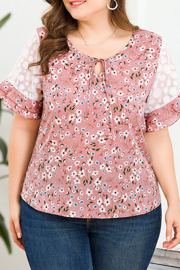 

Lovely Trendy Floral Printed Dusty Pink Plus Size Blouse