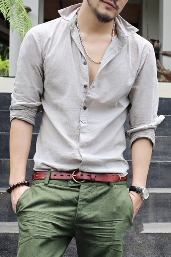 

Lovely Casual Turndown Collar Grey Shirt