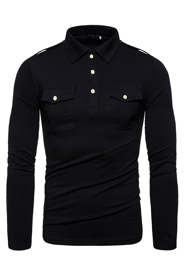 Lovely Trendy Pocket Patched Black Polo Shirt