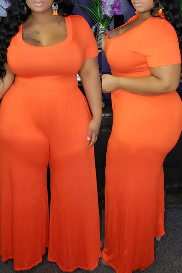Lovely Casual Loose Orange Plus Size One-piece Jumpsuit