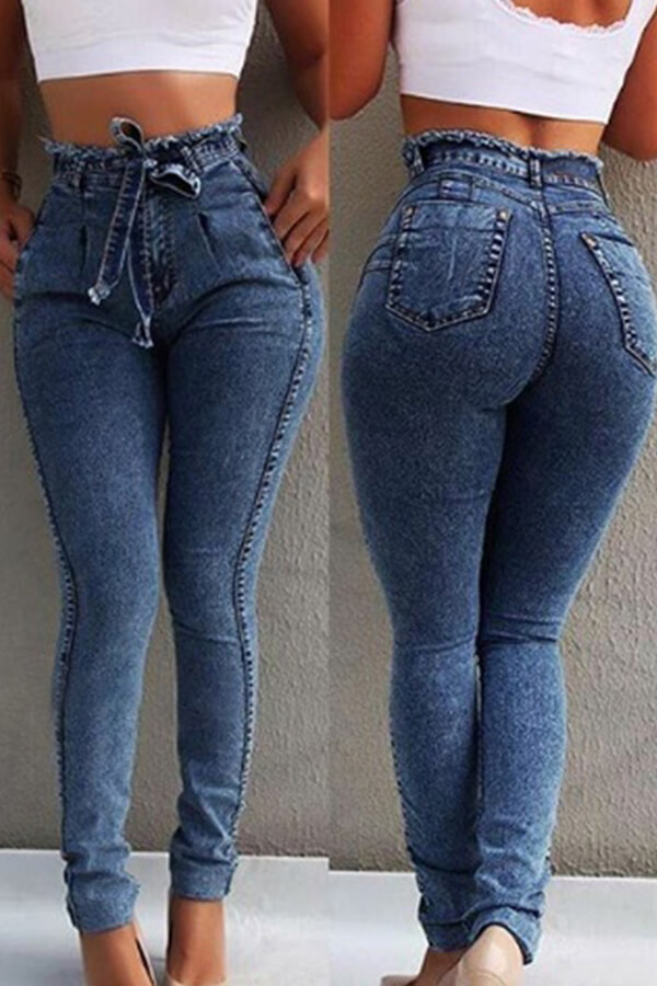 

Lovely Casual Raw Edge Deep Blue Jeans