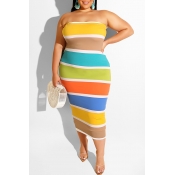 Lovely Plus Size Trendy Dew Shoulder Striped Multi
