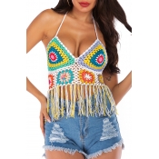 Lovely Sexy Halter V Neck Hollow-out Tassel Design