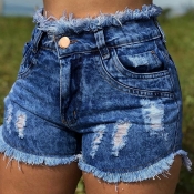 Lovely Casual High Waist Tassel Design Dark Blue J