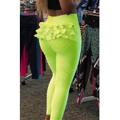 Lovely Casual High Waist Ruffle Patchwork Yellow L