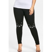 Lovely Casual Printed Black Plus Size Leggings