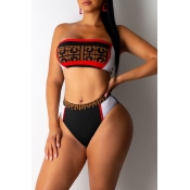 Lovely Printed Patchwork Black Two-piece Swimwear