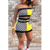 Lovely Casual Off The Shoulder Plaid Printed Patch