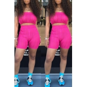 Lovely Casual Off The Shoulder High Waist Rose Red