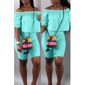 Lovely Casual Off The Shoulder Baby Blue Two-piece