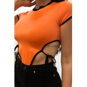 Lovely Sexy Hollow-out Orange Bodysuit