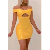 Lovely Sexy Off The Shoulder Hollow-out Yellow Min