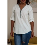 Lovely Casual Zipper Design White Blouse