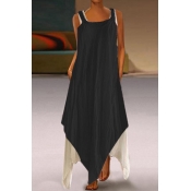 Lovely Casual Square Collar Asymmetrical Black Ank